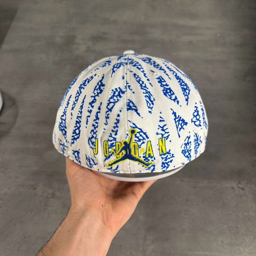 Jordan‎ Fitted Hat Mens 8 White Blue All Over Print Jumpman Laney High School